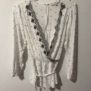 LOFT White and Black Polka Dot Blouse